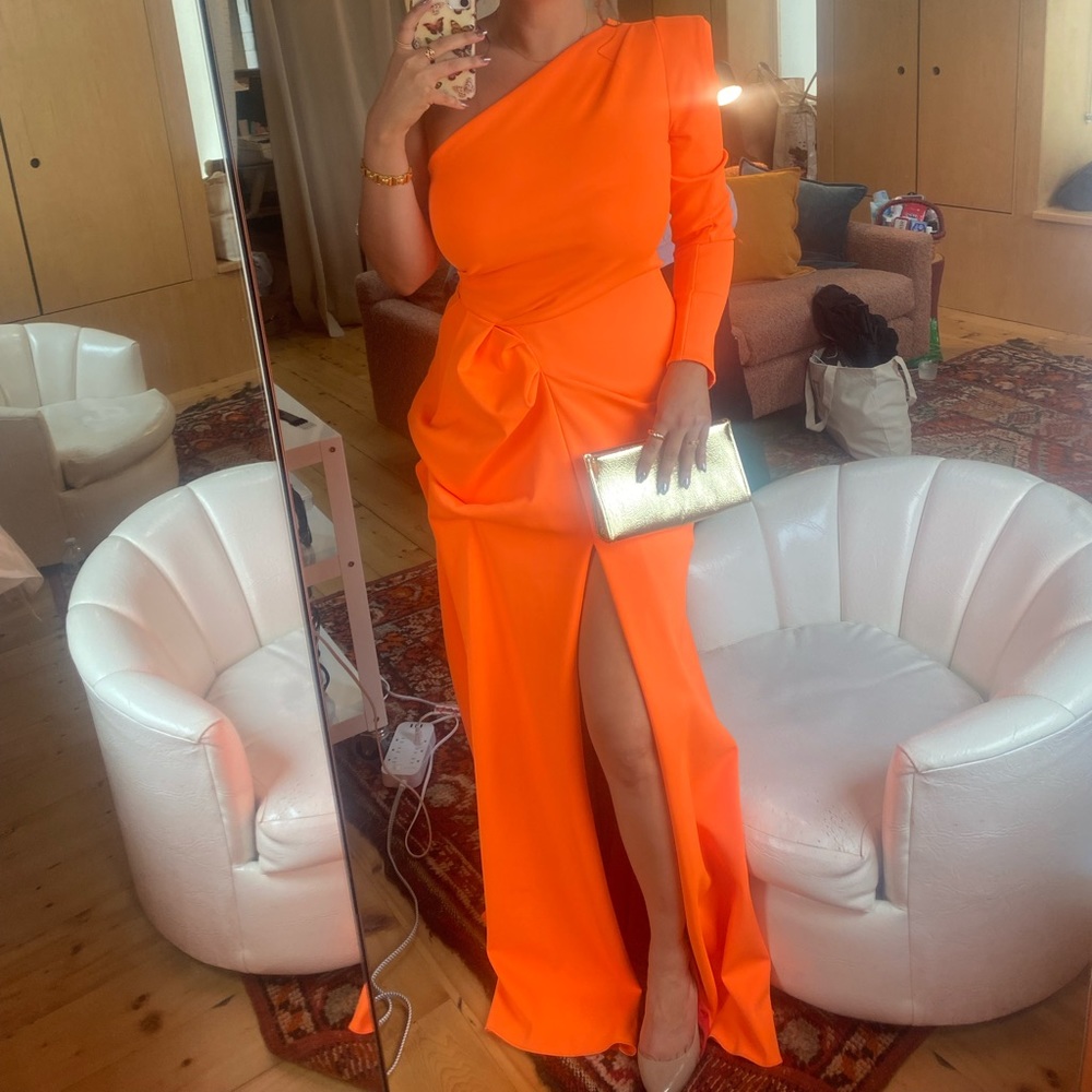Meraki Izara one shoulder orange gown